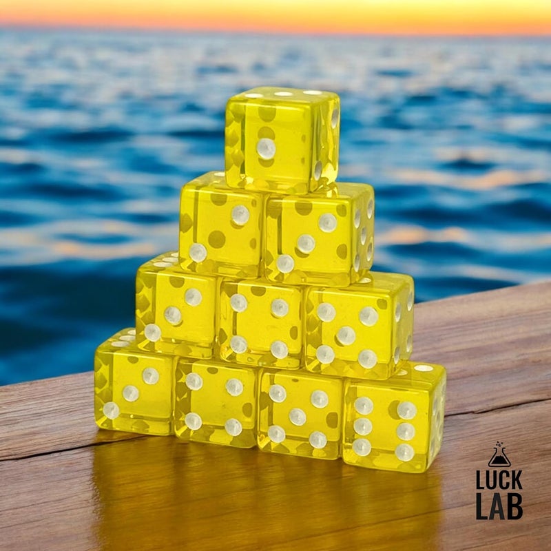 Luck Lab 10 Piece 19 mm Dice Pack - Acrylic and Translucent D6 Dice, Square w/Rounded Edge for Casino, Craps, RPG MTG DND Dice Table Games and Board Games (Yellow) - Image 2